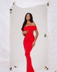 SOFIA RUCHED MAXI SKIRT IN CHERRY RED
