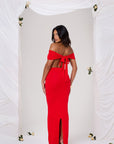 SOFIA RUCHED MAXI SKIRT IN CHERRY RED - REAR VIEW