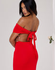 SOFIA RUCHED MAXI SKIRT IN CHERRY RED - SIDE PROFILE