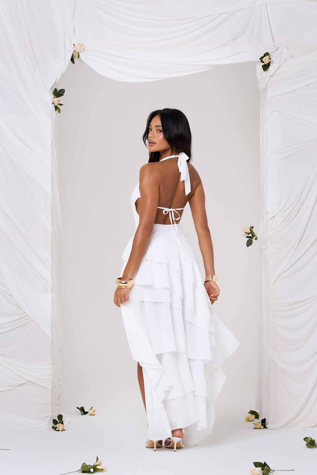 RUBY MAXI DRESS IN WHITE - REAR VIEW