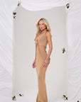 TARA BRAID MAXI DRESS IN CARAMEL GLITTER KNIT - PROFILE