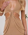TARA BRAID MAXI DRESS IN CARAMEL GLITTER KNIT - ZOOM