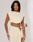 COLE RUCHED CROP TOP IN BUTTER LEMON- ZOOM