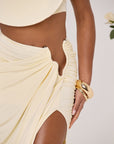 COLE WIRE DETAIL MAXI SKIRT IN BUTTER LEMON - HIP DETAIL