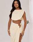 COLE RUCHED CROP TOP IN BUTTER LEMON - FRONT