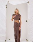COLE RUCHED CROP TOP IN CHOCOLATE- FRONT