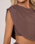 COLE RUCHED CROP TOP IN CHOCOLATE - ZOOM