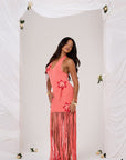 FIBI CROCHET FLOWER MAXI DRESS IN PEACH CORAL
