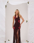 HOLLY CROCHET FLOWER MAXI DRESS IN DARK CHOCOLATE - FRONT