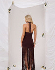 HOLLY CROCHET FLOWER MAXI DRESS IN DARK CHOCOLATE - REAR