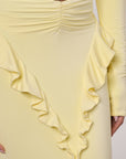 SARA RUFFLE DETAIL MAXI SKIRT IN LEMON