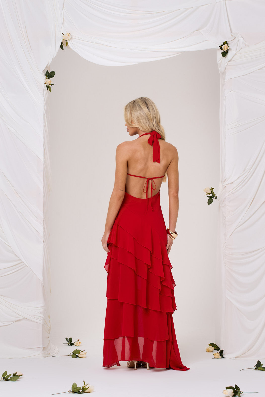 RUBY MAXI DRESS IN RED - REAR VIEW