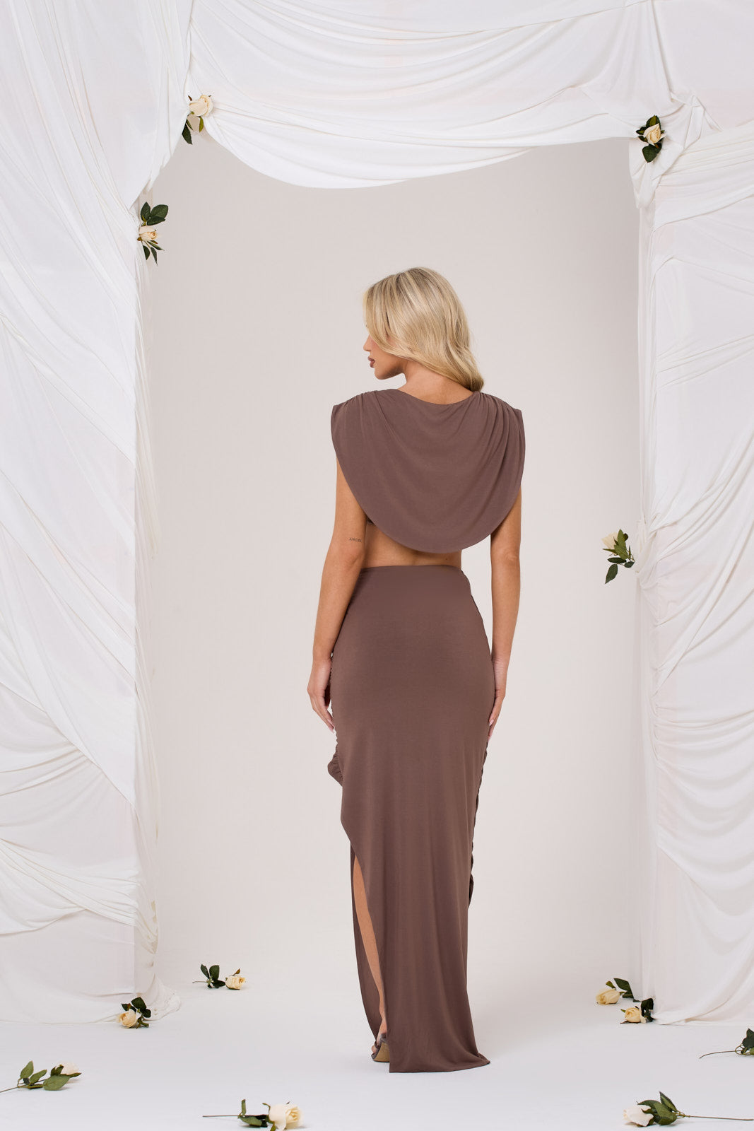 COLE WIRE DETAIL MAXI SKIRT IN CHOCOLATE - BACK