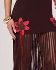 HOLLY CROCHET FLOWER MAXI DRESS IN DARK CHOCOLATE - TRIM