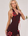 HOLLY CROCHET FLOWER MAXI DRESS IN DARK CHOCOLATE - ZOOM